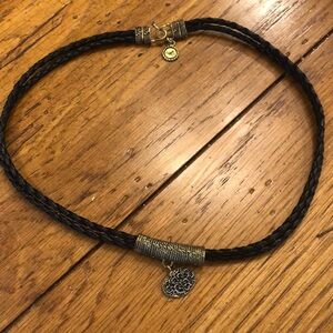 Black Leather Choker Necklace with Gold Clasp